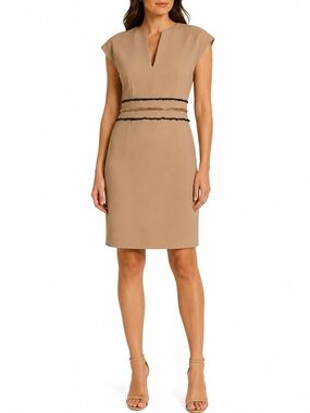 NWT Simona Corsellini Tan Embellished Waist Shift Dress Neutral Quiet Luxury 46